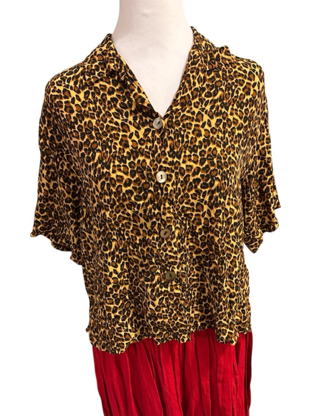 Vintage 80s 90s Clio Leopard Print Button-Down Top Animal print